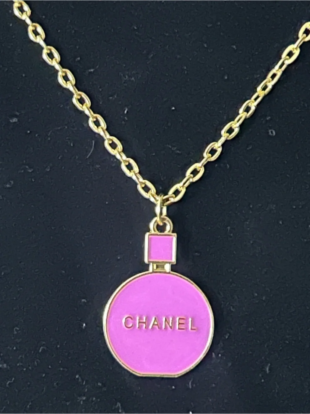 Gold-Tone Necklace with Pink Enamel Round Pendant